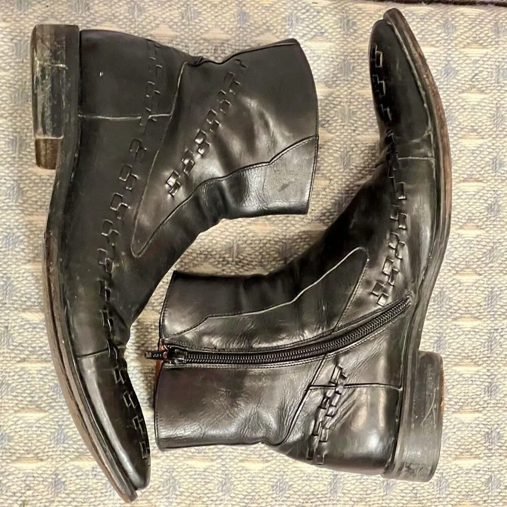 Ghost Hand-crafted Italian Leather Ankle Boots Black Woven Detail Side Zip 42